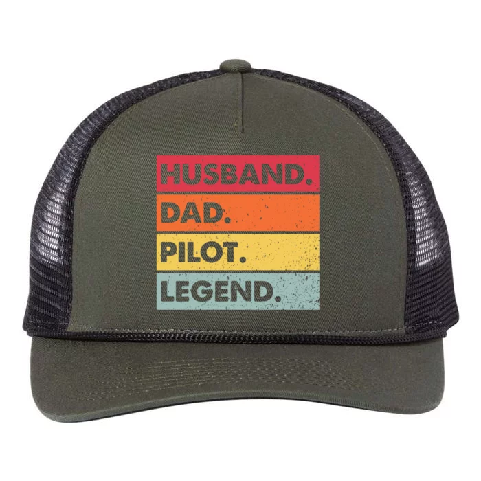 Husband Dad Pilot Legend Airplane Aviation Dad Father Gift Retro Rope Trucker Hat Cap