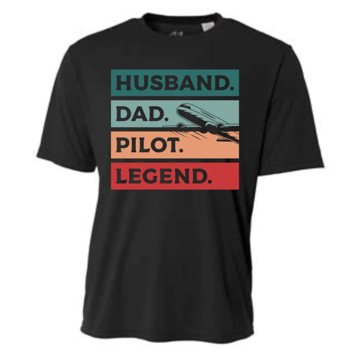 Husband Dad Pilot Legend Aviation Aviator Gift Cooling Performance Crew T-Shirt