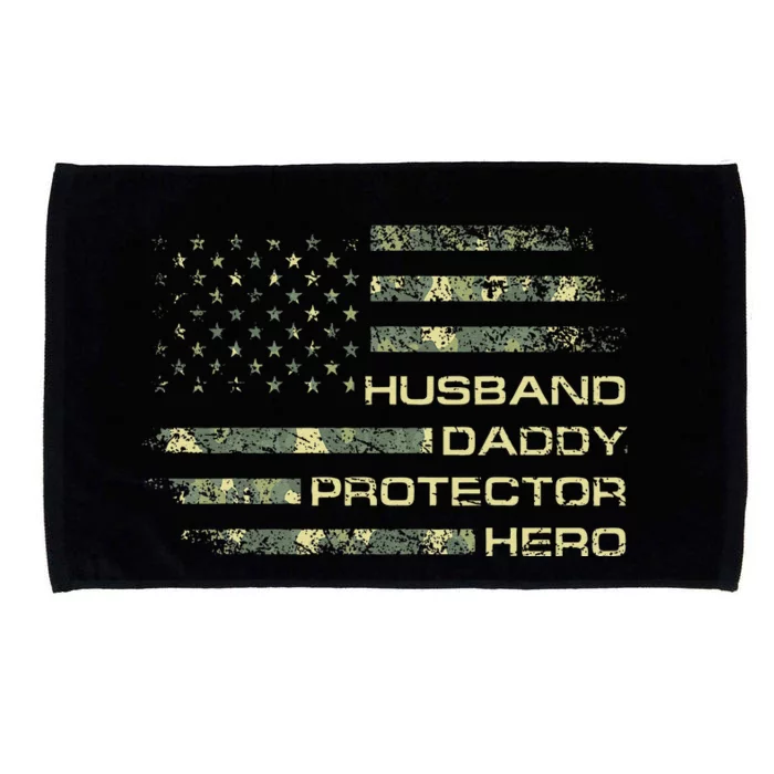 Husband Daddy Protector Hero Fathers Day Camo American Flag Microfiber Hand Towel