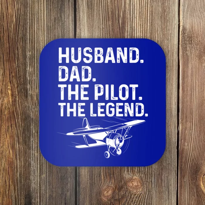 Husband Dad Pilot Legend Funny Airplane Fathers Day Tee Gift Coaster