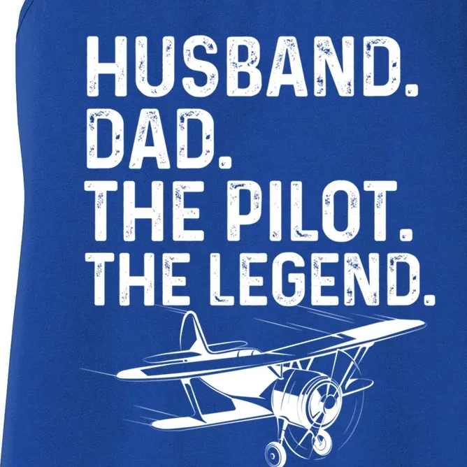 Husband Dad Pilot Legend Funny Airplane Fathers Day Tee Gift Women's Racerback Tank