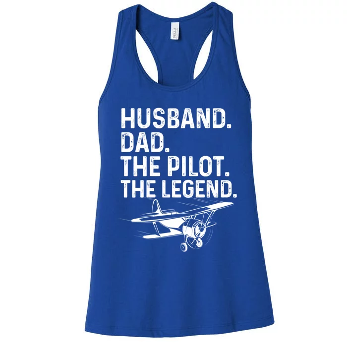 Husband Dad Pilot Legend Funny Airplane Fathers Day Tee Gift Women's Racerback Tank