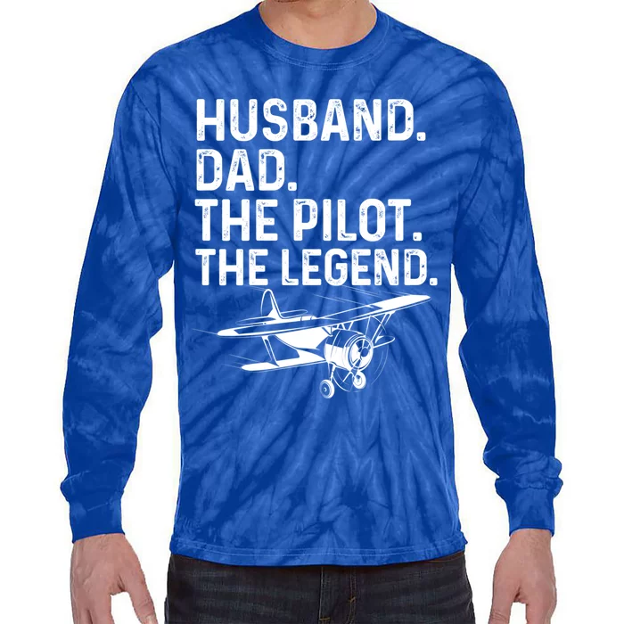 Husband Dad Pilot Legend Funny Airplane Fathers Day Tee Gift Tie-Dye Long Sleeve Shirt