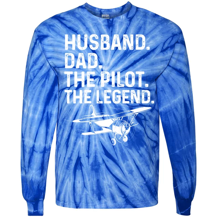 Husband Dad Pilot Legend Funny Airplane Fathers Day Tee Gift Tie-Dye Long Sleeve Shirt