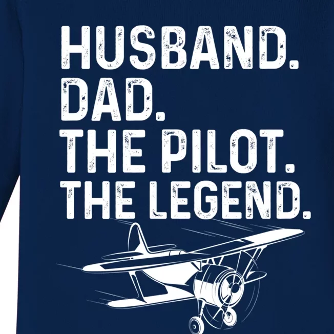 Husband Dad Pilot Legend Funny Airplane Fathers Day Tee Gift Baby Long Sleeve Bodysuit