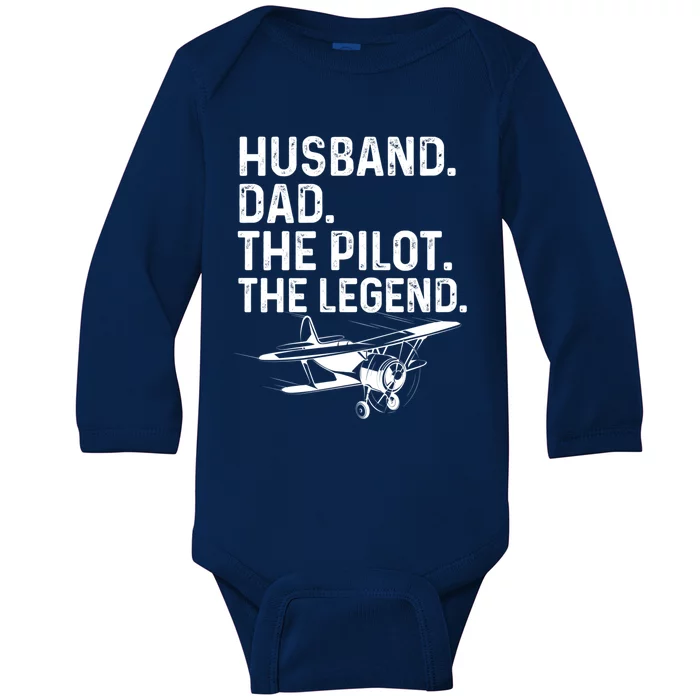 Husband Dad Pilot Legend Funny Airplane Fathers Day Tee Gift Baby Long Sleeve Bodysuit