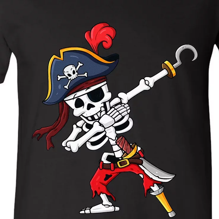 Halloween Dabbing Pirate Skeleton Funny Dab V-Neck T-Shirt