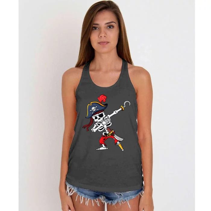 Halloween Dabbing Pirate Skeleton Funny Dab Women's Knotted Racerback Tank