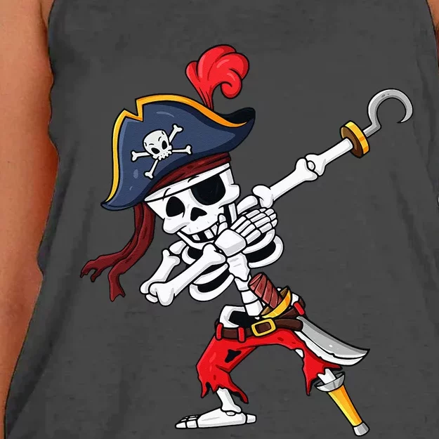 Halloween Dabbing Pirate Skeleton Funny Dab Women's Knotted Racerback Tank