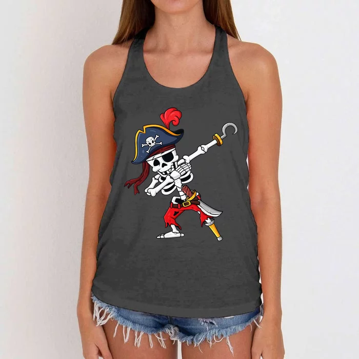 Halloween Dabbing Pirate Skeleton Funny Dab Women's Knotted Racerback Tank