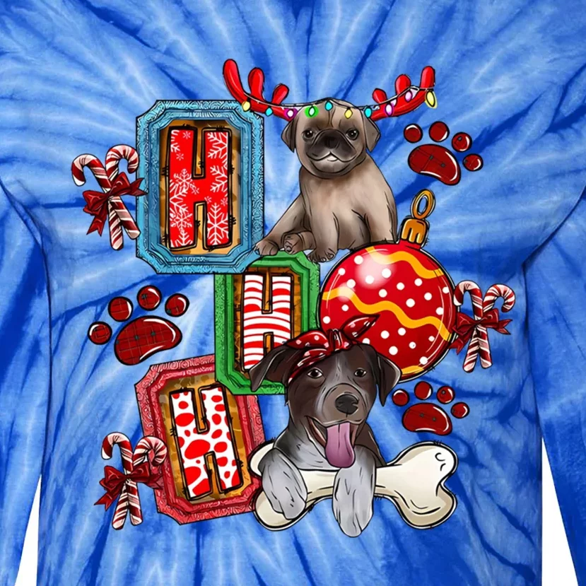 Hohoho Dog Paw Christmas Pajama Cute Holiday Dog Lovers Xmas Gift Tie-Dye Long Sleeve Shirt