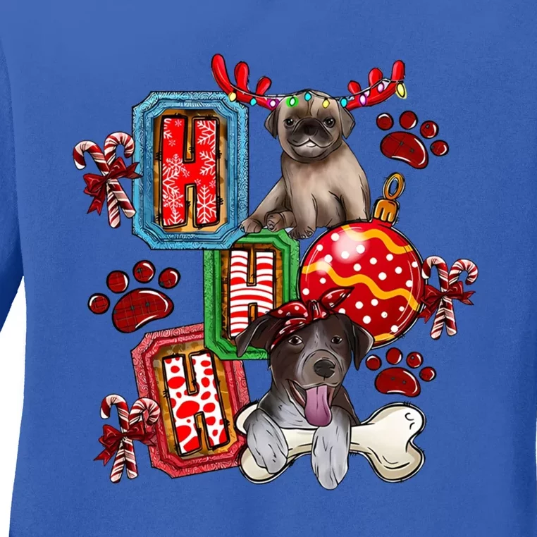 Hohoho Dog Paw Christmas Pajama Cute Holiday Dog Lovers Xmas Gift Ladies Long Sleeve Shirt