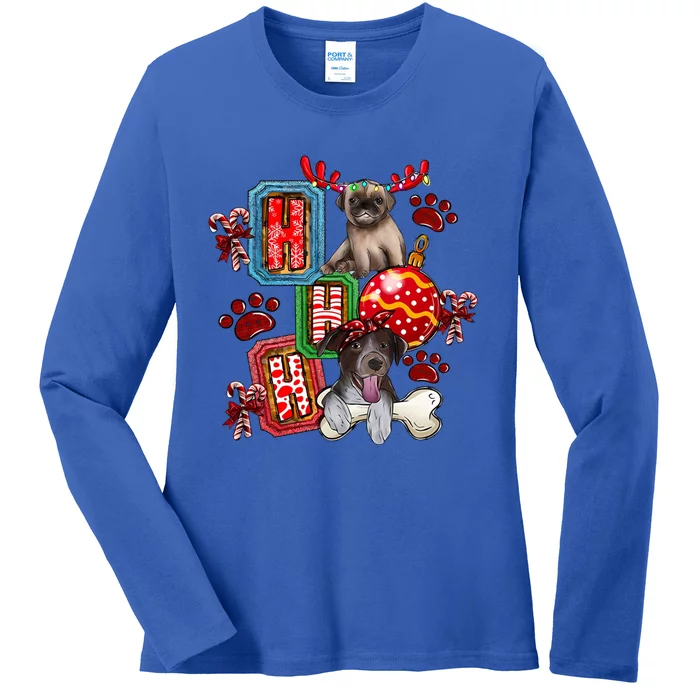 Hohoho Dog Paw Christmas Pajama Cute Holiday Dog Lovers Xmas Gift Ladies Long Sleeve Shirt