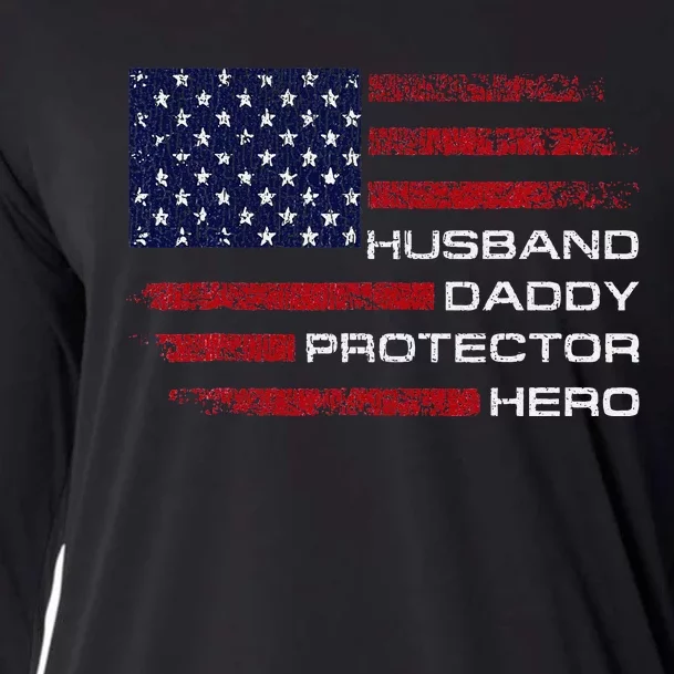 Husband Daddy Protector Hero Fathers Day Cooling Performance Long Sleeve Crew