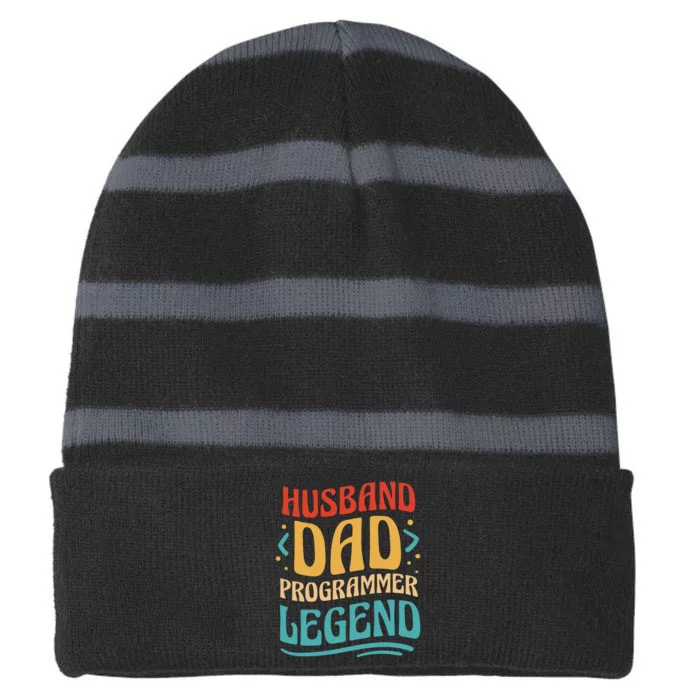 Husband Dad Programmer Legend Striped Beanie with Solid Band