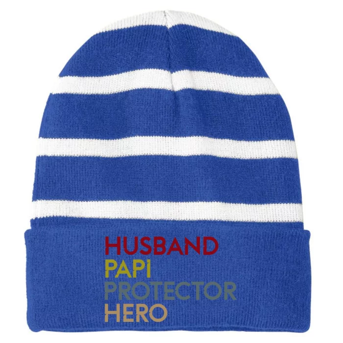 Husband Daddy Protector Hero Meaningful Gift Fathers Day Gift Tee Cool Gift Striped Beanie with Solid Band