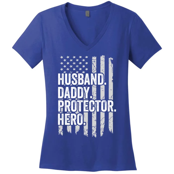 Husband Daddy Protector Hero Gift Fathers Day S Meaningful Gift Women's V-Neck T-Shirt