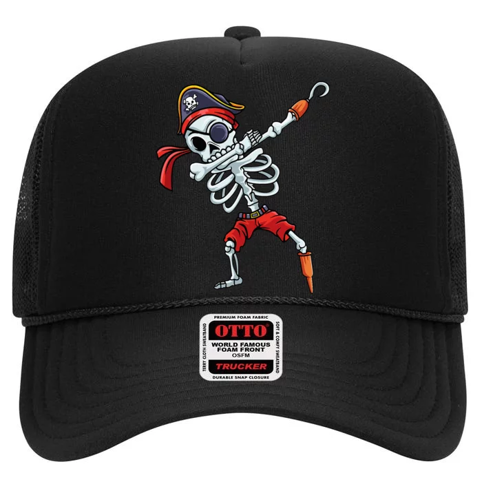 Halloween Dabbing Pirate Skeleton Funny Dab High Crown Mesh Trucker Hat