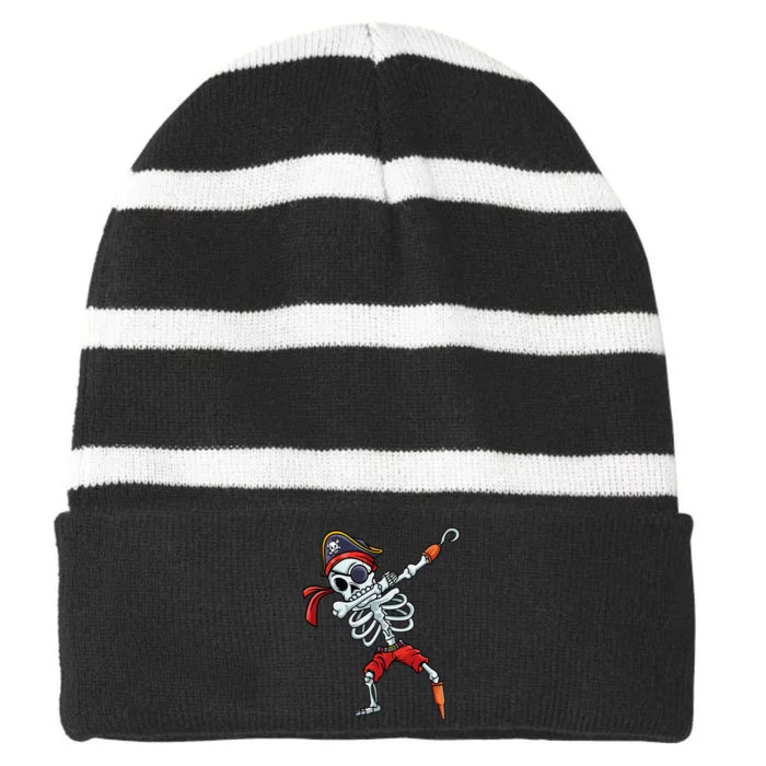 Halloween Dabbing Pirate Skeleton Funny Dab Striped Beanie with Solid Band