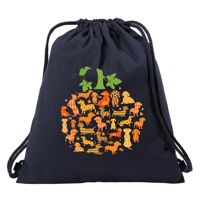 Halloween Dachshund Pumpkin Plaid Leopard Dog Lover Autumn Drawstring Bag