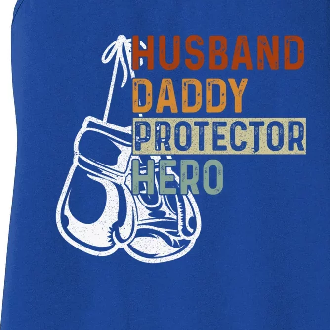 Husband Daddy Protector Hero Fathers Day Boxing Dad Grandpa Meaningful Gift Women's Racerback Tank