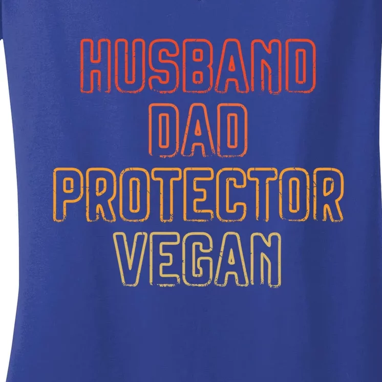 Husband Dad Protector Vegan Vegetable Diet Father's Day Gift Women's V-Neck T-Shirt