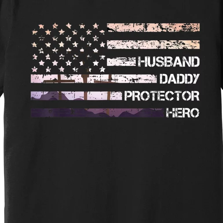 Husband Daddy Protector Hero Fathers Day Dad Gift Papa Idea Premium T-Shirt