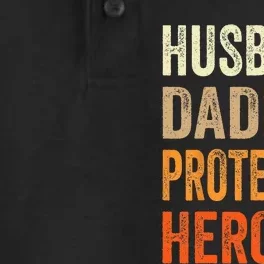 Husband Daddy Protector Hero Fathers Day Dad Funny Father Dry Zone Grid Performance Polo