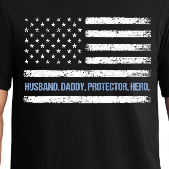 Husband Daddy Protector Hero Fathers Day American Flag Dad Cool Gift Pajama Set