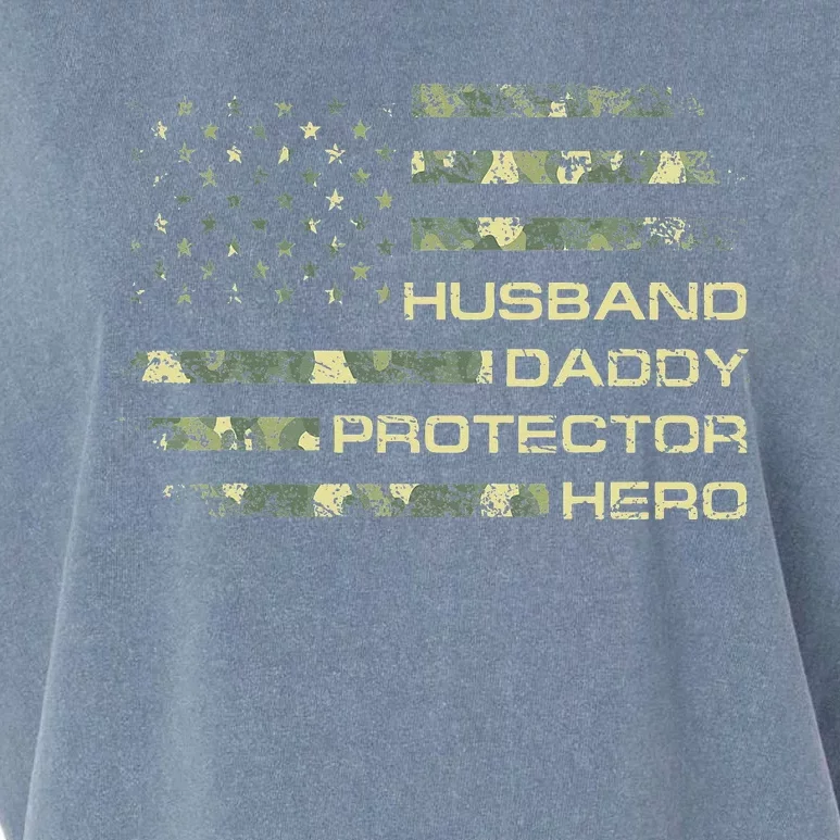 Husband Daddy Protector Hero Fathers Day Camo American Flag Garment-Dyed Women's Muscle Tee