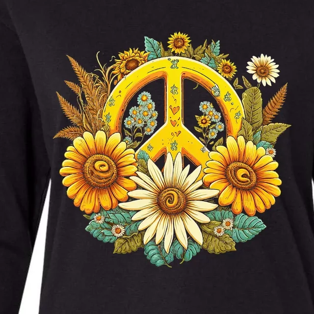 Hippie Daisy Peace Sign Retro Flower Sunflower Lovers Womens Cotton Relaxed Long Sleeve T-Shirt