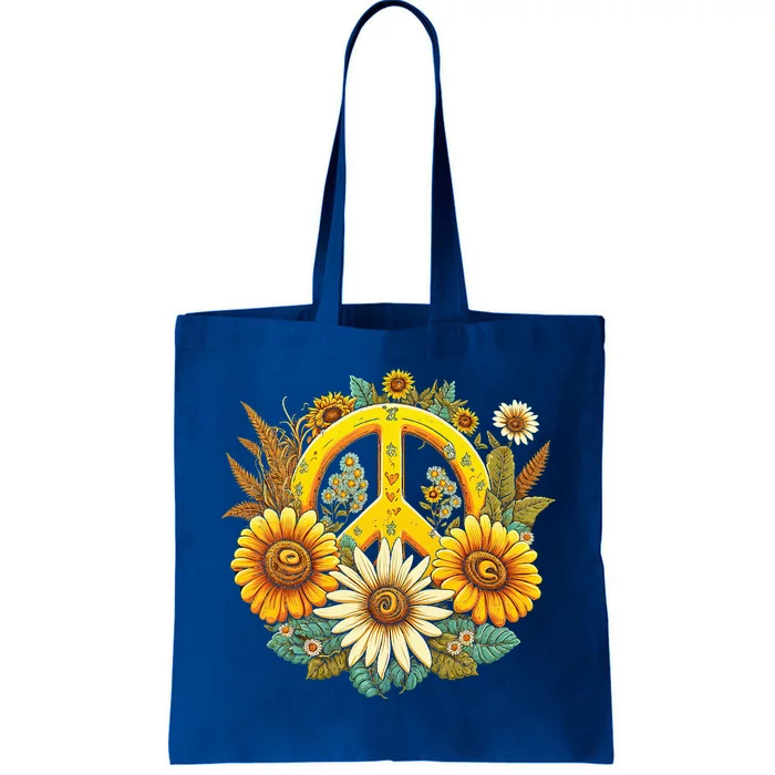 Hippie Daisy Peace Sign Retro Flower Sunflower Lovers Tote Bag