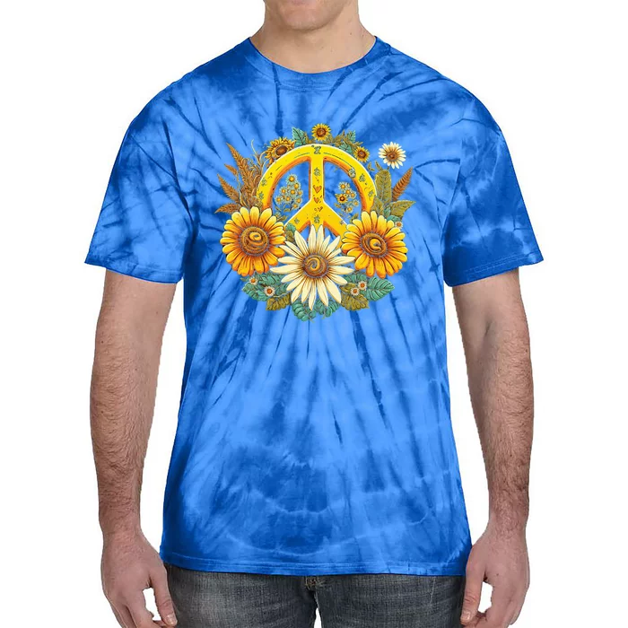 Hippie Daisy Peace Sign Retro Flower Sunflower Lovers Tie-Dye T-Shirt