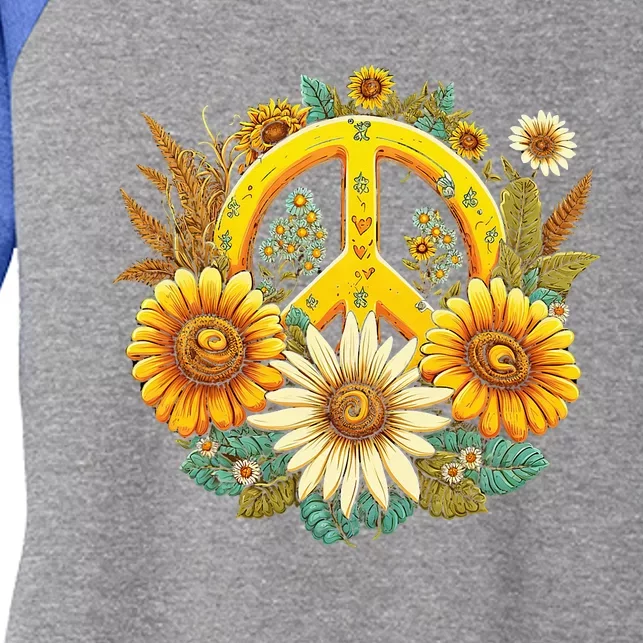 Hippie Daisy Peace Sign Retro Flower Sunflower Lovers Women's Tri-Blend 3/4-Sleeve Raglan Shirt