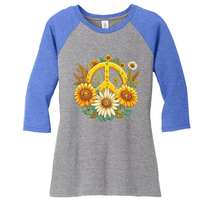 Hippie Daisy Peace Sign Retro Flower Sunflower Lovers Women's Tri-Blend 3/4-Sleeve Raglan Shirt