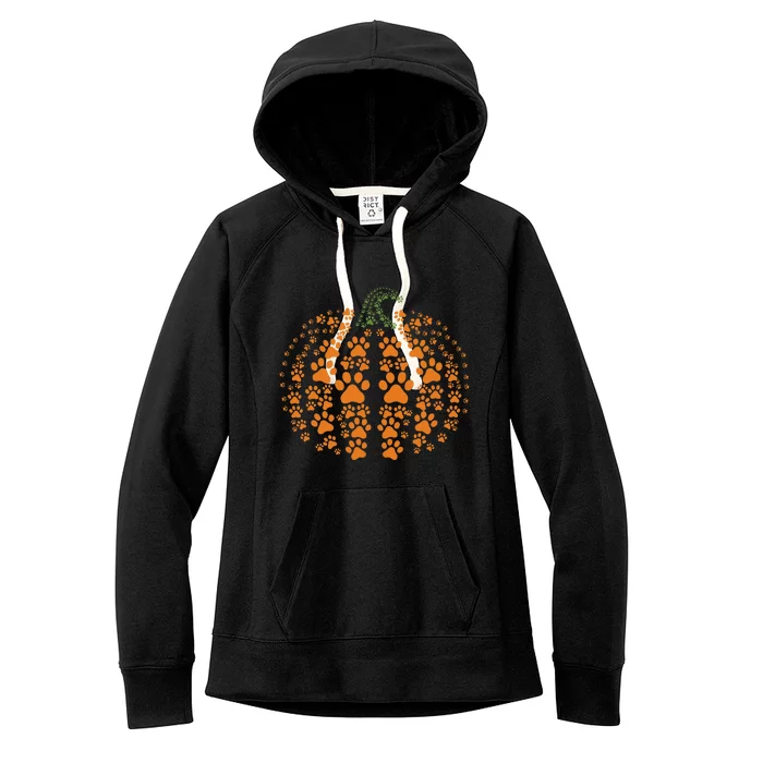 Halloween Dog Paw Pumpkin Women's Fleece Hoodie