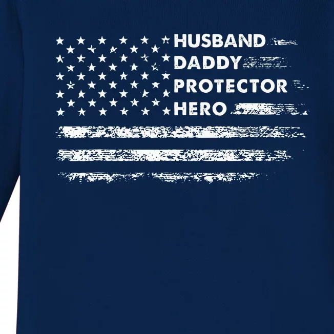 Husband Daddy Protector Hero Fathers Day Gift For Dad Wife Baby Long Sleeve Bodysuit