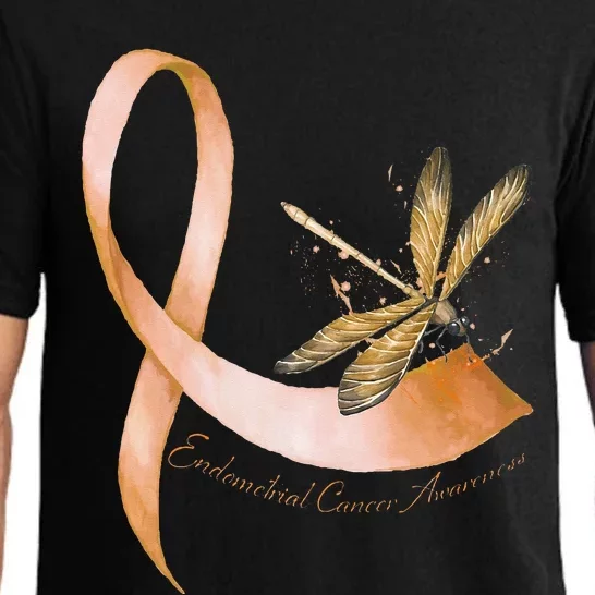 Hippie Dragonfly Peach Ribbon Endometrial Cancer Awareness Pajama Set