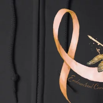 Hippie Dragonfly Peach Ribbon Endometrial Cancer Awareness Full Zip Hoodie