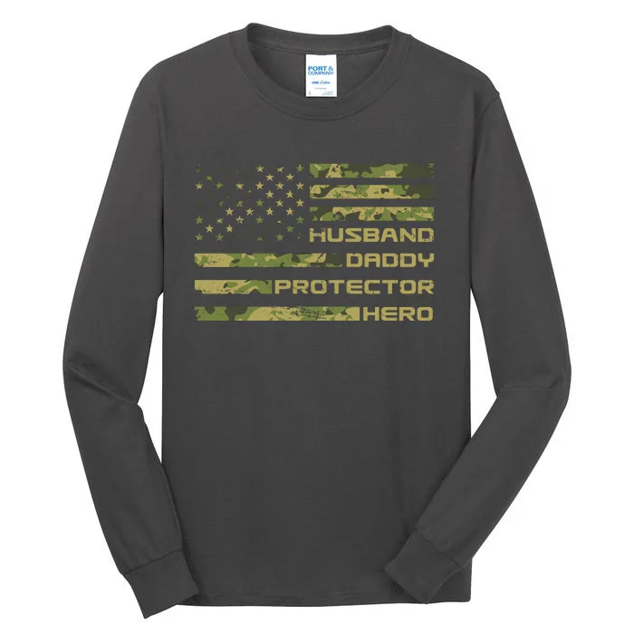 Husband Daddy Protector Hero Camouflage Usa Flag Tall Long Sleeve T-Shirt