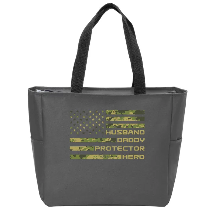 Husband Daddy Protector Hero Camouflage Usa Flag Zip Tote Bag