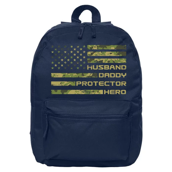 Husband Daddy Protector Hero Camouflage Usa Flag 16 in Basic Backpack