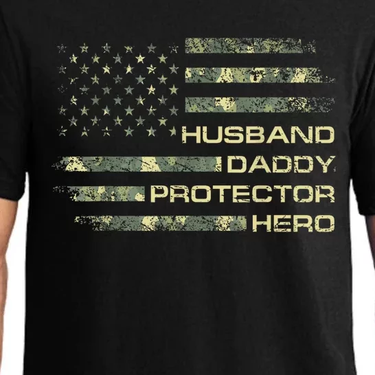 Husband Daddy Protector Hero Fathers Day Camo American Flag Pajama Set