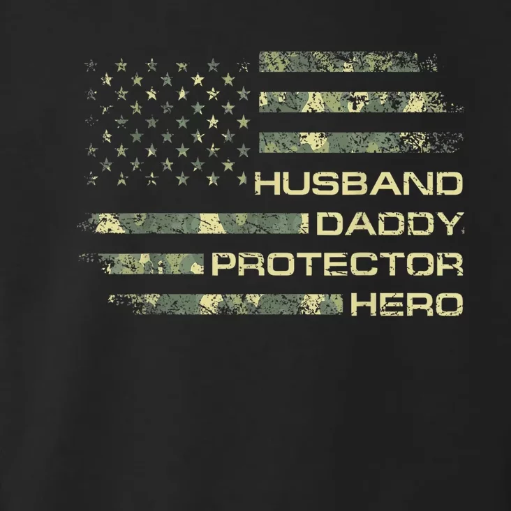 Husband Daddy Protector Hero Fathers Day Camo American Flag Toddler Hoodie