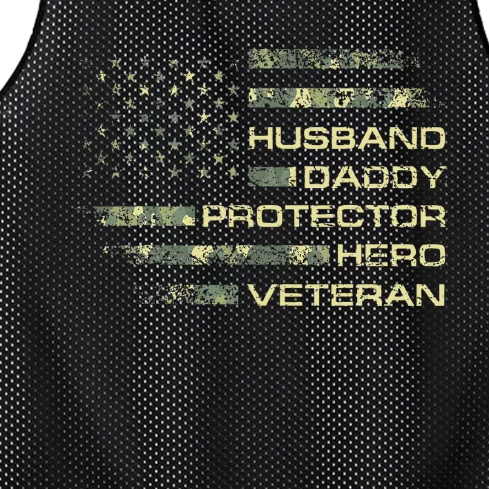 Husband Daddy Protector Hero Veteran USA Flag Camouflage Dad Mesh Reversible Basketball Jersey Tank