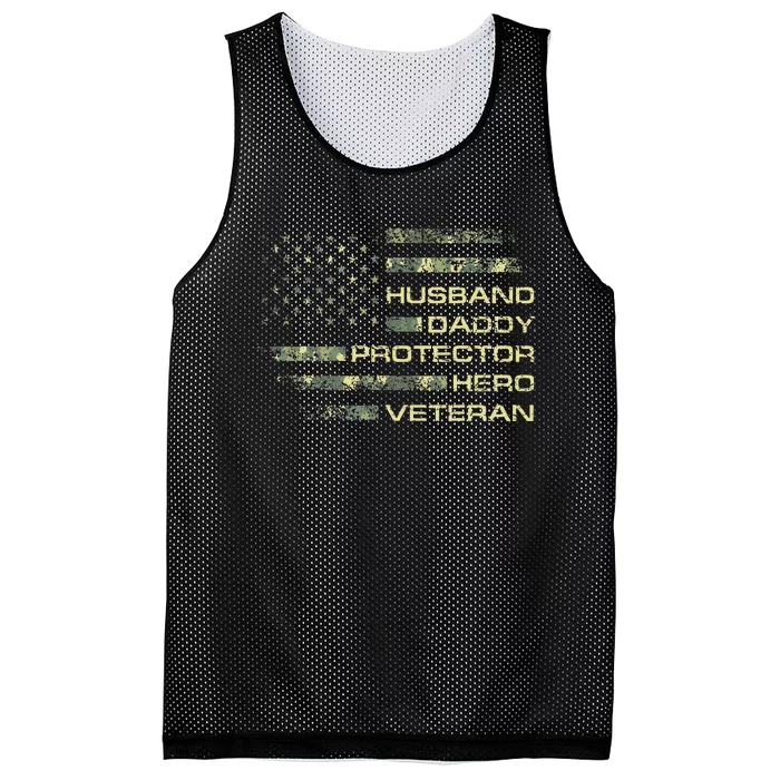 Husband Daddy Protector Hero Veteran USA Flag Camouflage Dad Mesh Reversible Basketball Jersey Tank