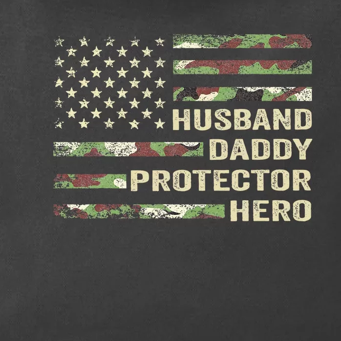 Husband Daddy Protector Hero Fathers Day Camo American Flag Zip Tote Bag