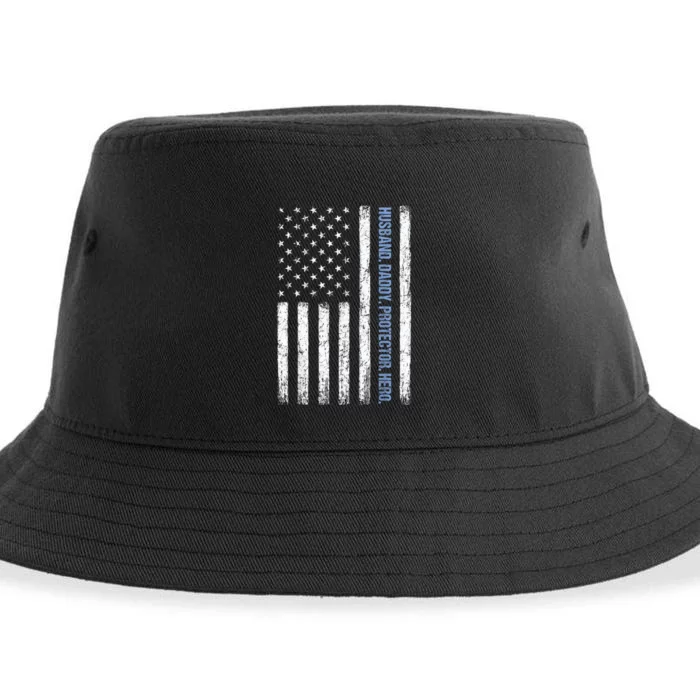 Husband Daddy Protector Hero Us American Flag FatherS Day Sustainable Bucket Hat