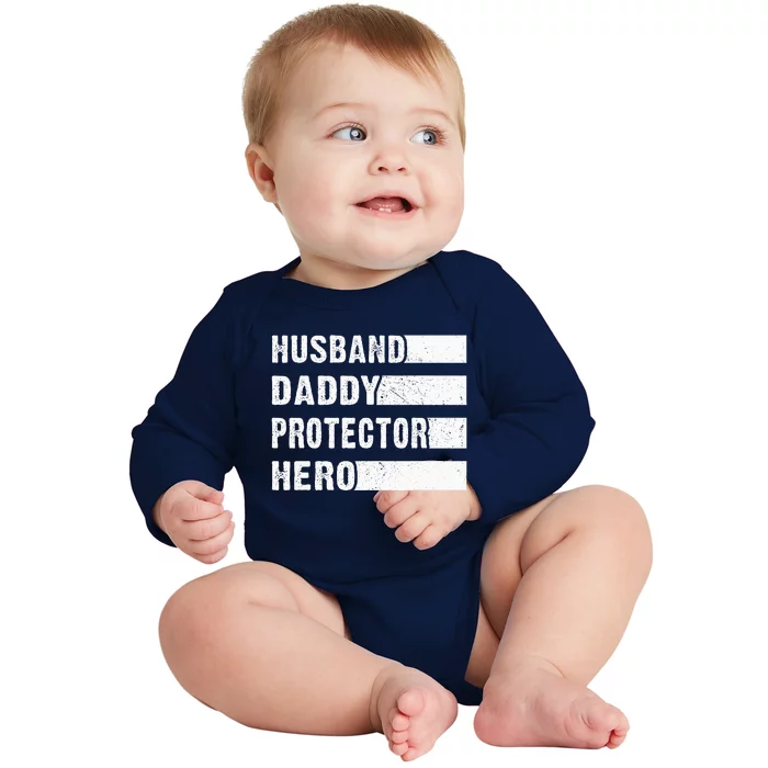 Husband Daddy Protector Hero Baby Long Sleeve Bodysuit