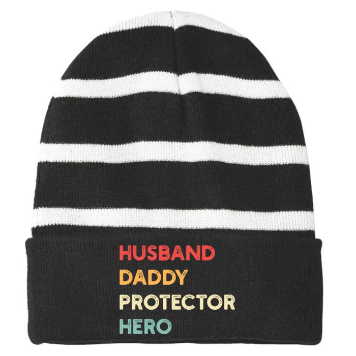 Husband Daddy Protector Hero Striped Beanie with Solid Band